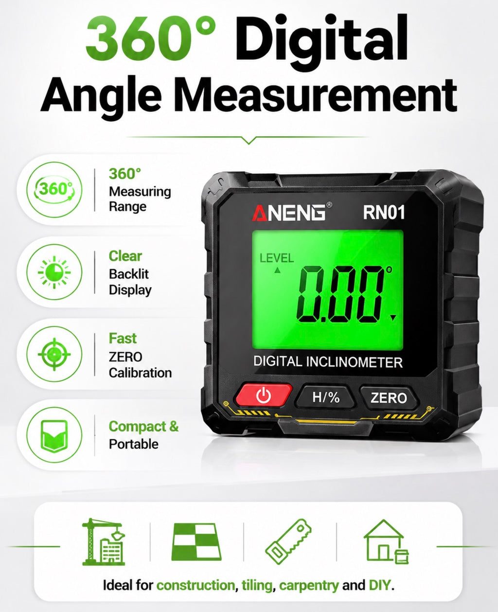 Digital Angle Finder & Inclinometer 360°