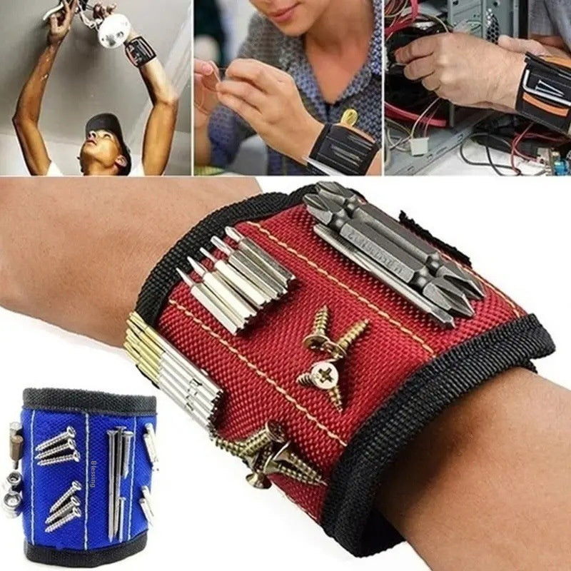 Adjustable tool wristband with built-in magnets